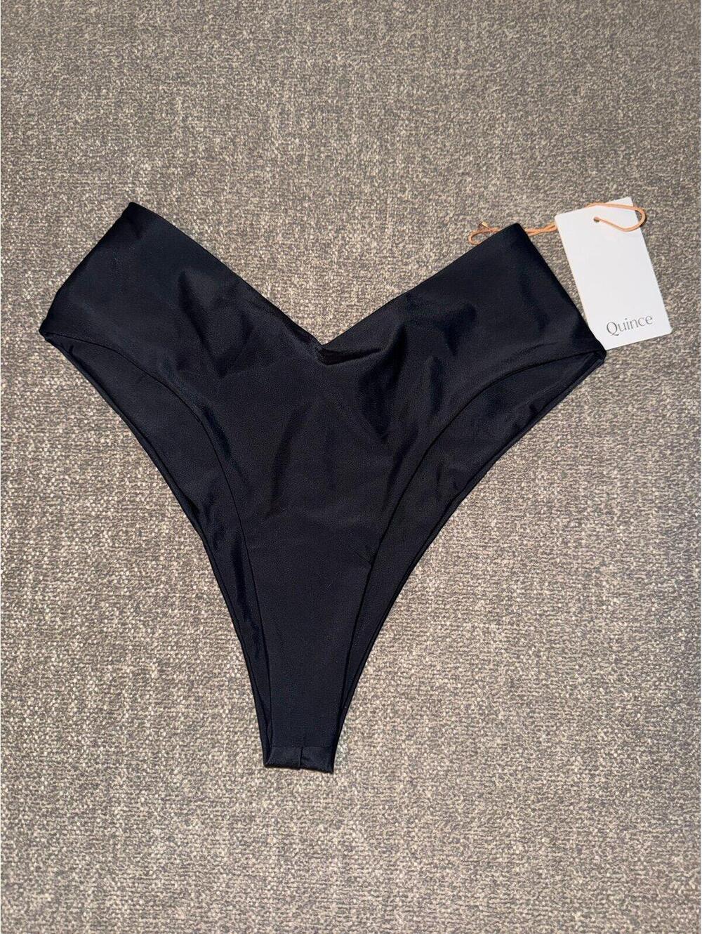 Quince High Cut Bikini Bottom Black Size Small NWT Recycled Swimwear